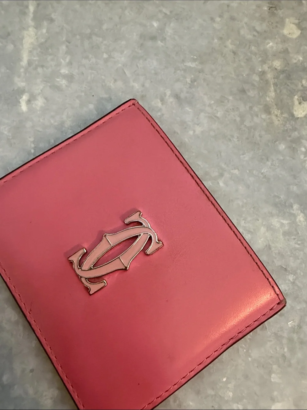 Cartier Pink Leather Card Case with Gold Double C Logo